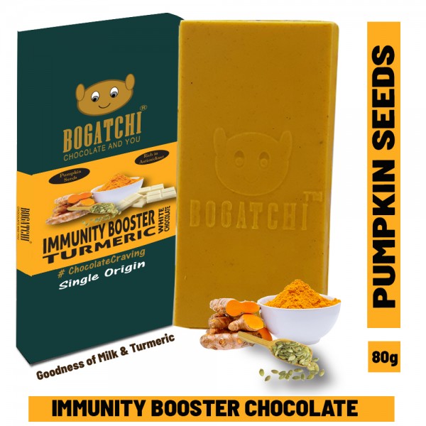 BOGATCHI Healthy Turmeric Milk White Chocolate Bar, Pumpkin Seeds, 80g